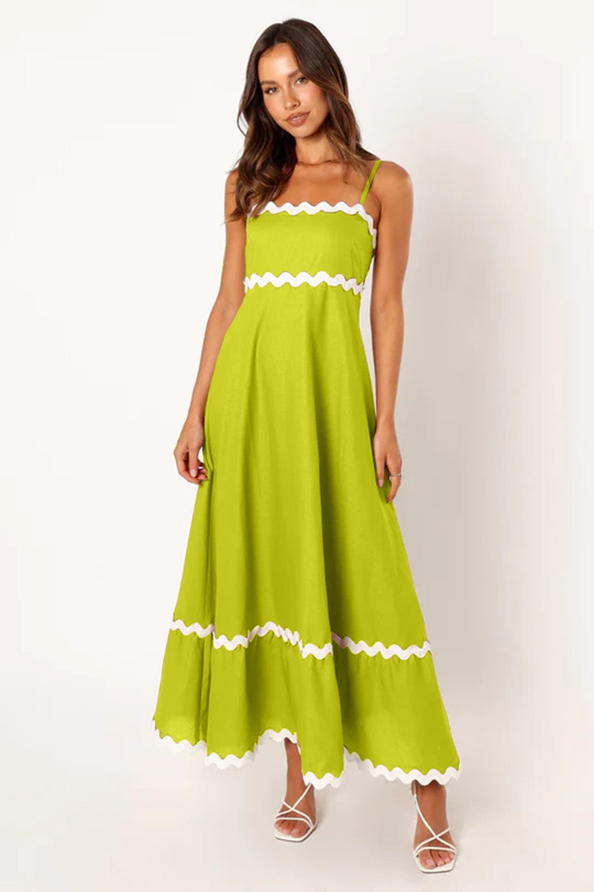 Vestido Largo Mujer de Tiras con Diseño de Ondas Playa Primavera