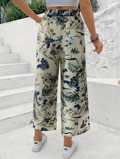 Pantalón Mujer Estampado Tropical Corte Ancho