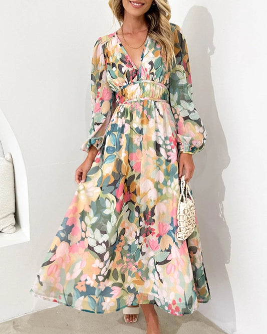 Vestido midi mujer de tela fluida con vuelo y escote cruzado - Mavetta