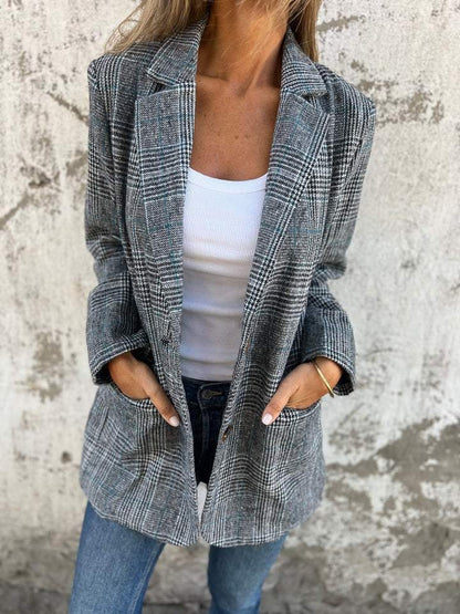 Blazer Mujer de Tela a Cuadros Corte Clasico