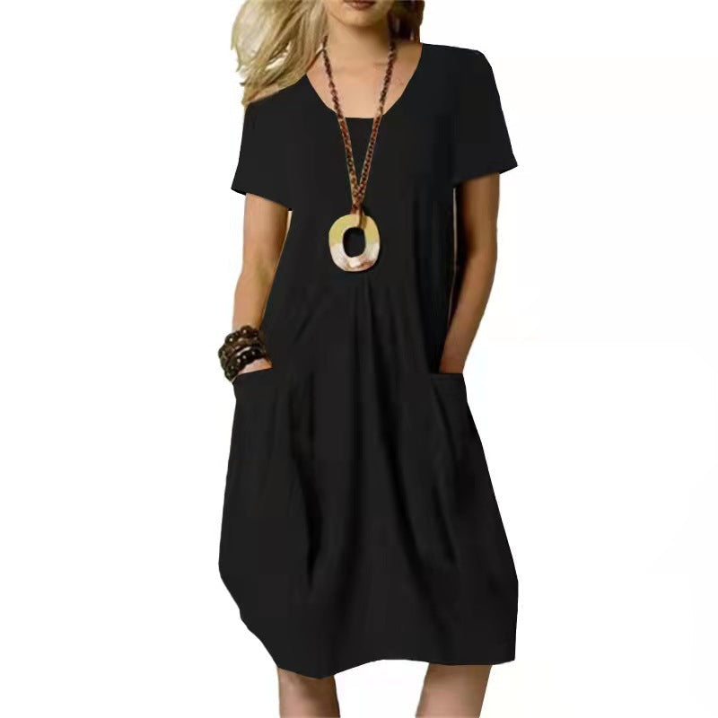 Vestido mujer casual Algodón mangas cortas suelto bolsillos - Mavetta