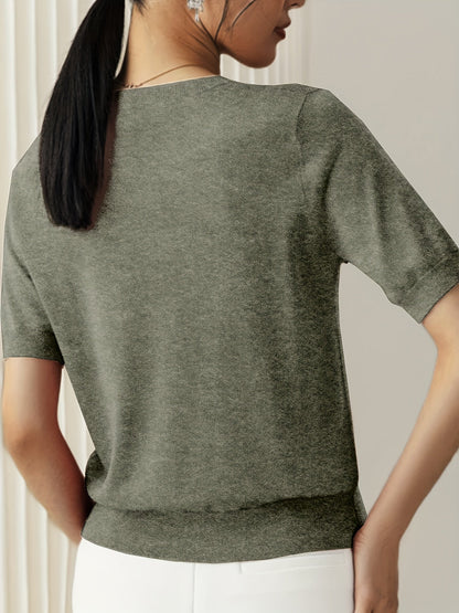 Camiseta Mujer de Punto Manga Corta Cuello Redondo Entallada