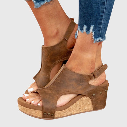 Sandalias Plataforma Mujer con Cuña y Acabado Corcho