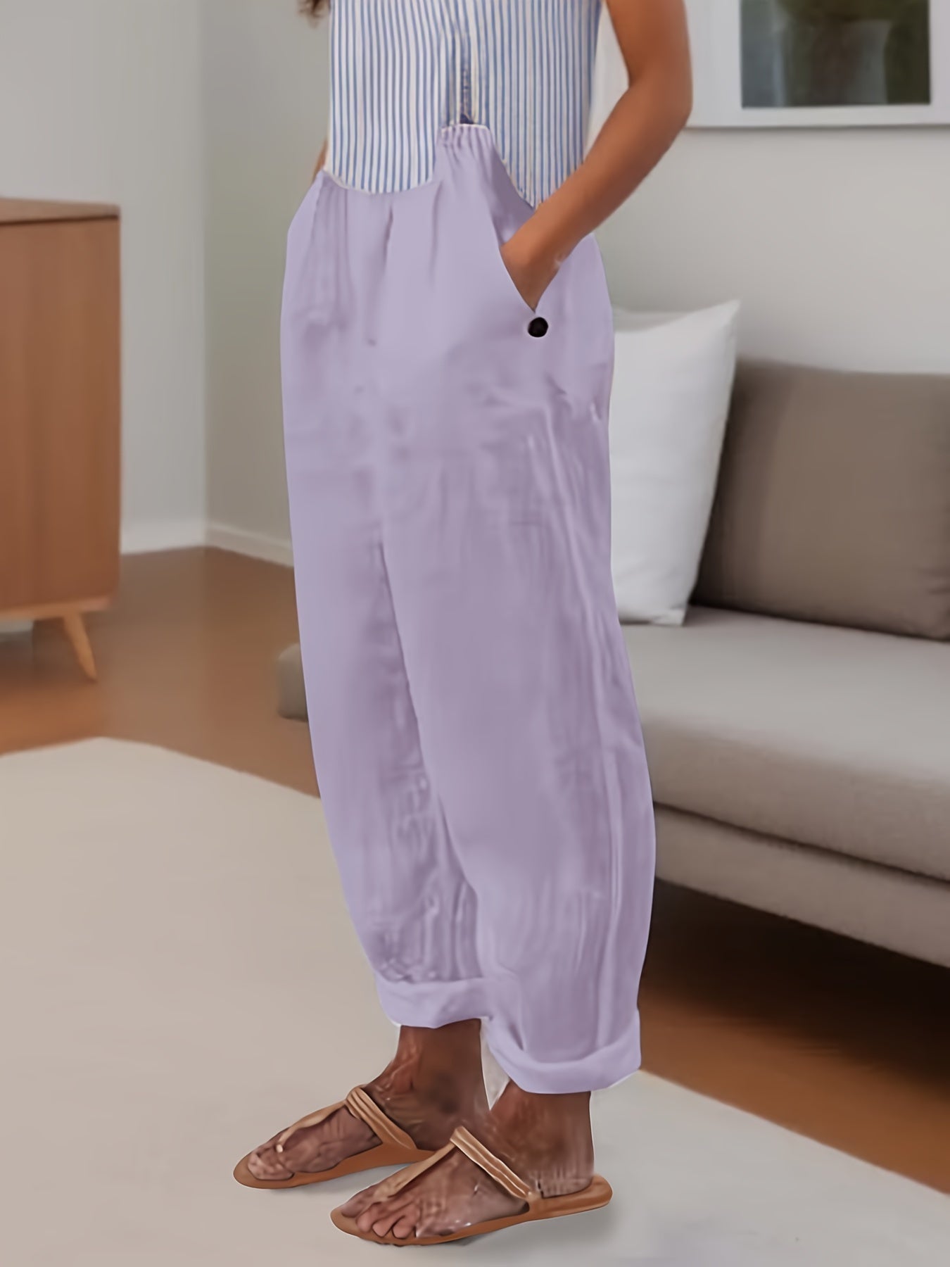 Pantalón Mujer de Lino Talle Alto Corte Relajado