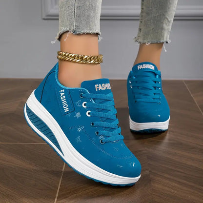 Zapatillas Mujer Plataforma Cuero Sintético Cordones Suela Gruesa