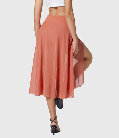 Falda Midi Mujer Talle Alto Cordón Ajustable Acampanada