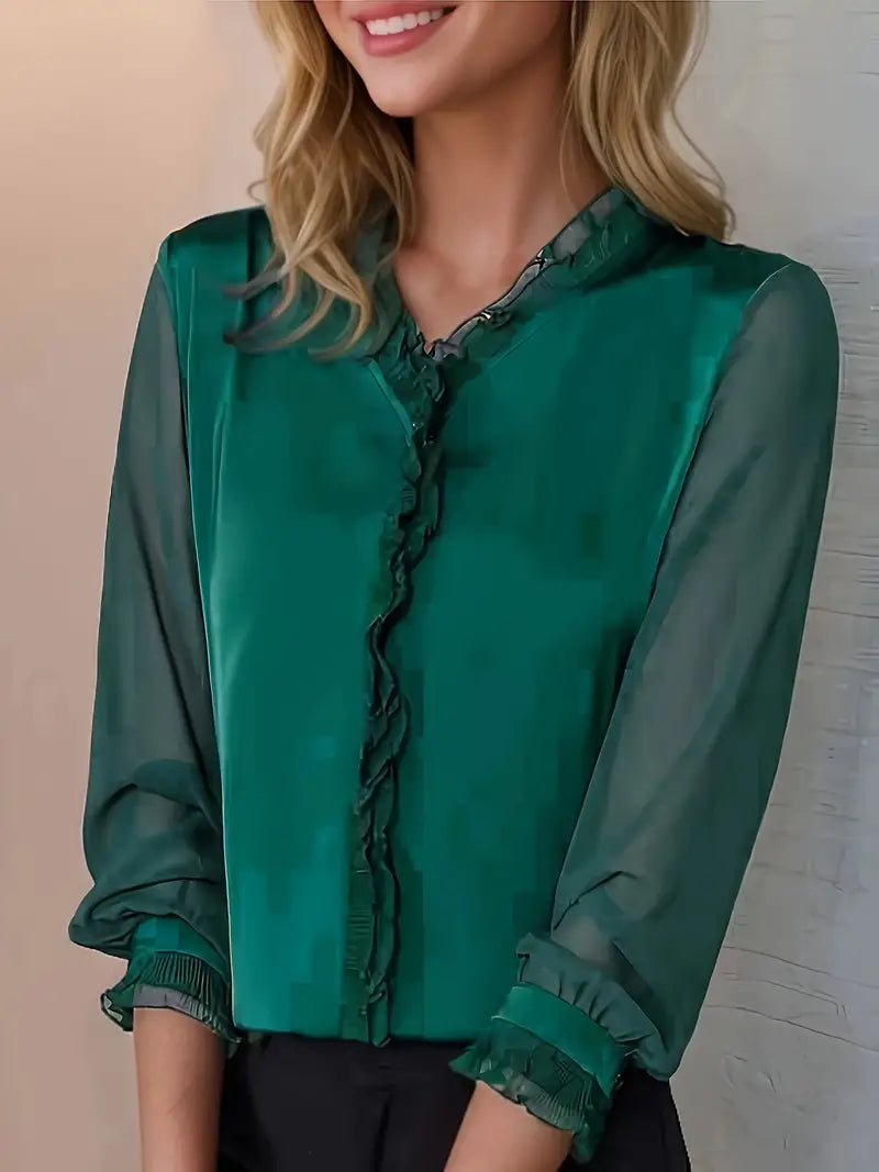 Blusa Mujer Manga Larga con Volantes y Corte Elegante - Mavetta