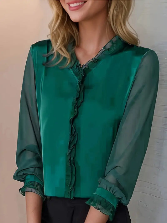 Blusa Mujer Manga Larga con Volantes y Corte Elegante - Mavetta