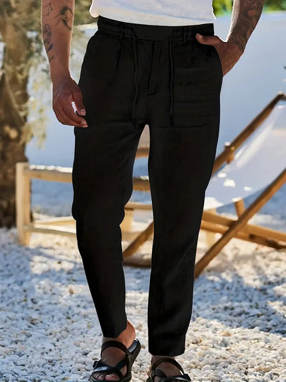 Pantalones Lino Hombre Anchos Cordón Ajustable