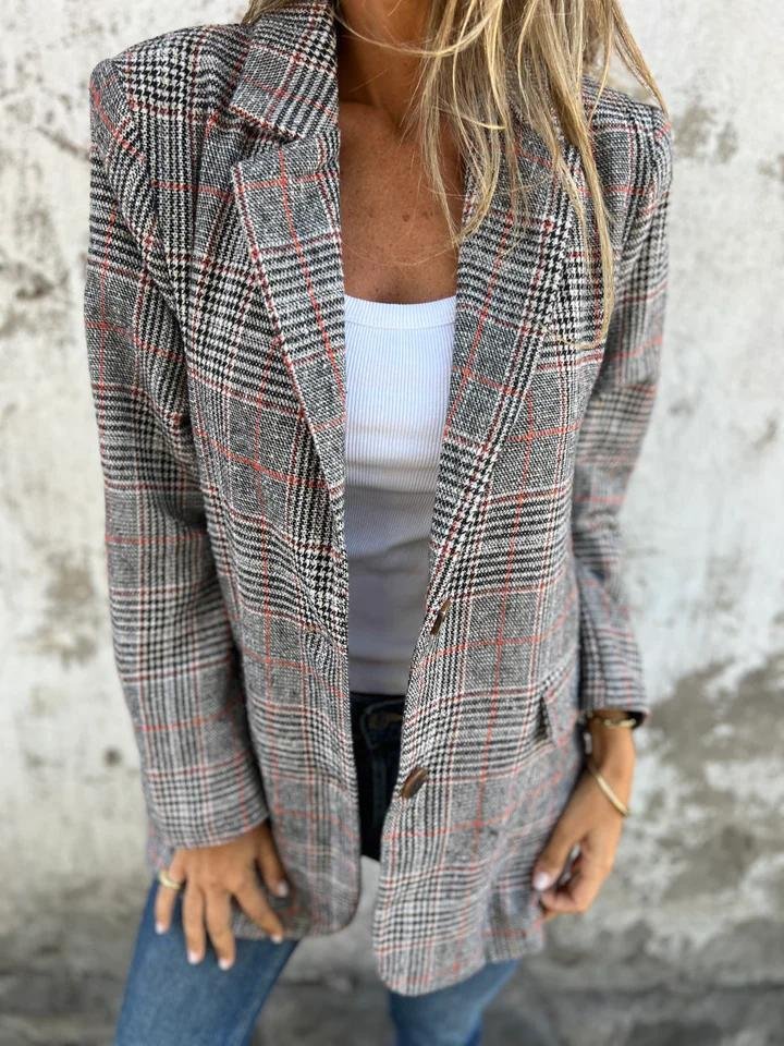 Blazer Mujer de Tela a Cuadros Corte Clasico