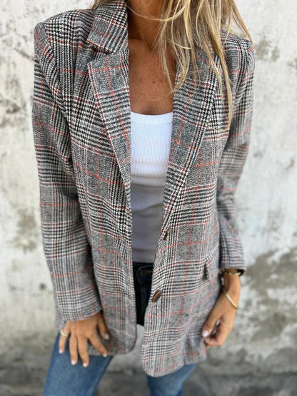 Blazer Mujer de Tela a Cuadros Corte Clasico