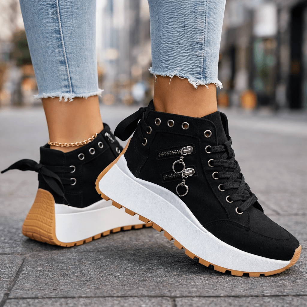 Zapatillas mujer plataforma denim cremalleras estilo urbano