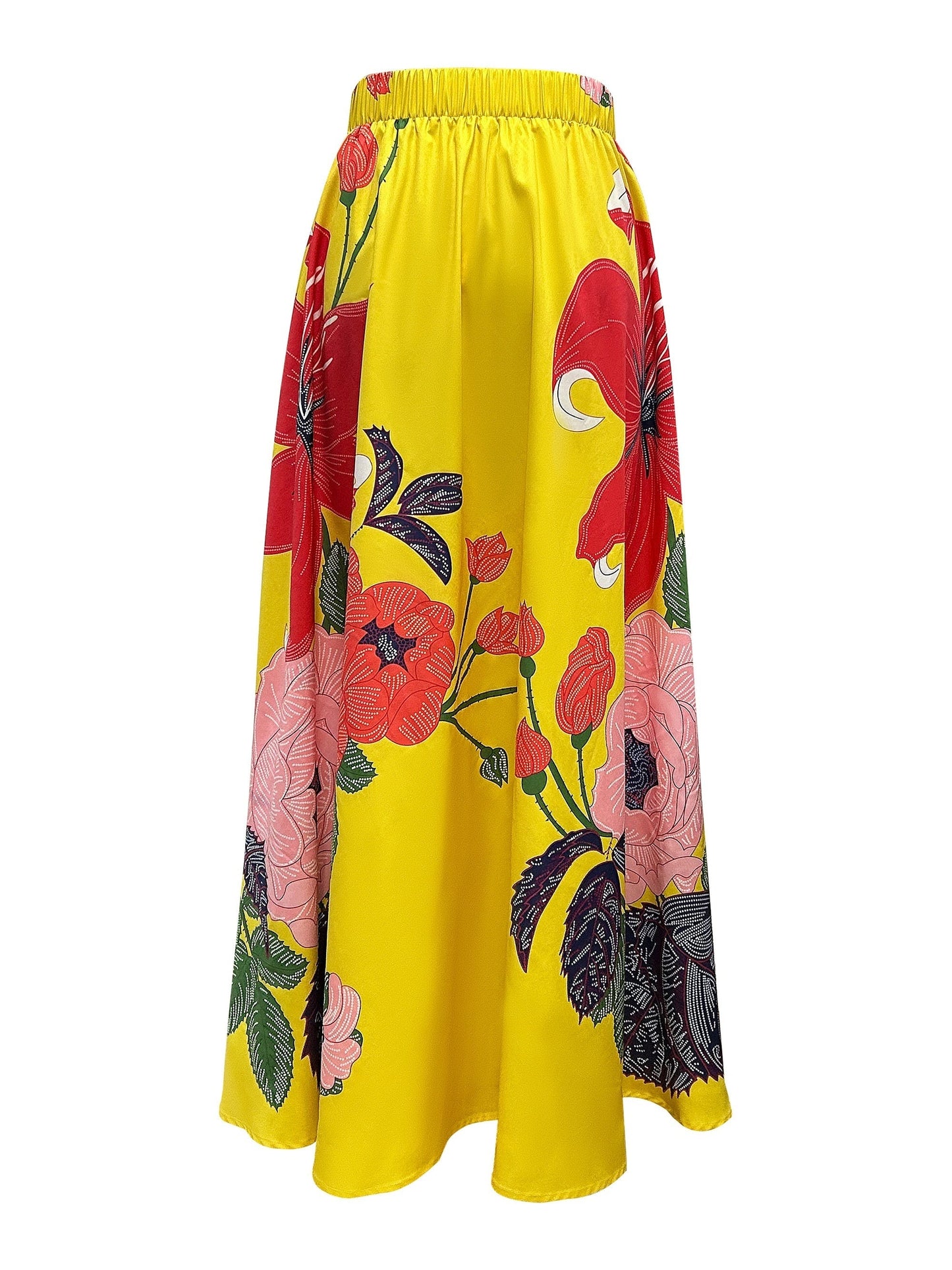 Falda Maxi Mujer Estampada Flores Cintura Alta