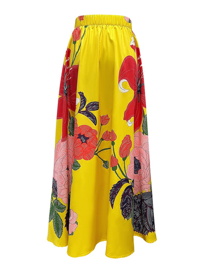 Falda Maxi Mujer Estampada Flores Cintura Alta