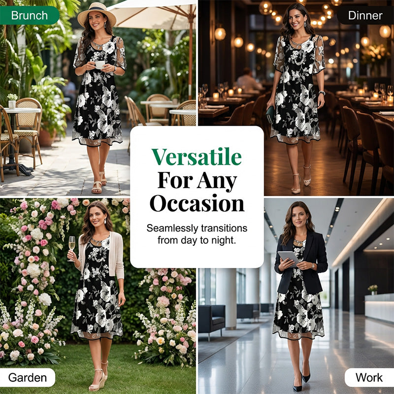 Vestido Mujer de Chiffon Floral Corte Fluido Elegante