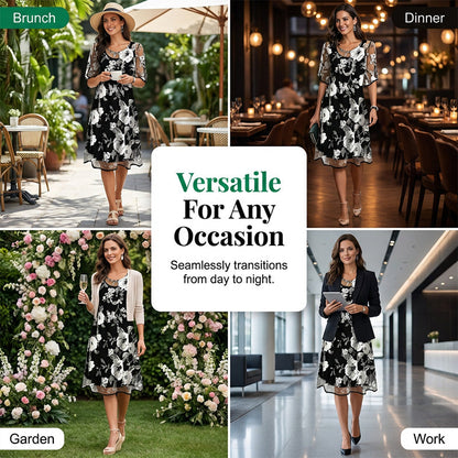 Vestido Mujer de Chiffon Floral Corte Fluido Elegante