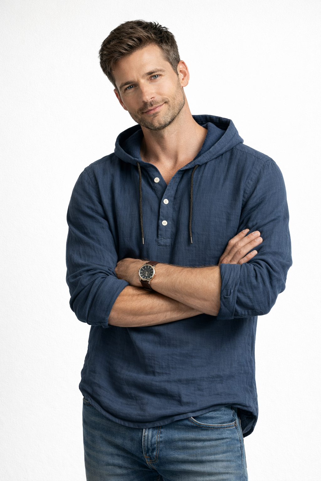 Camisa hombre de lino transpirable con capucha estilo casual