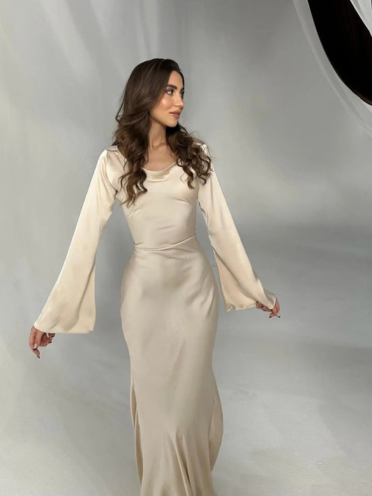 Vestido maxi mujer fluido manga larga - Mavetta