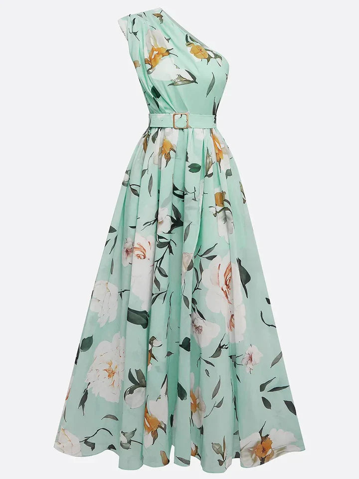 Vestido largo mujer floral un solo hombro