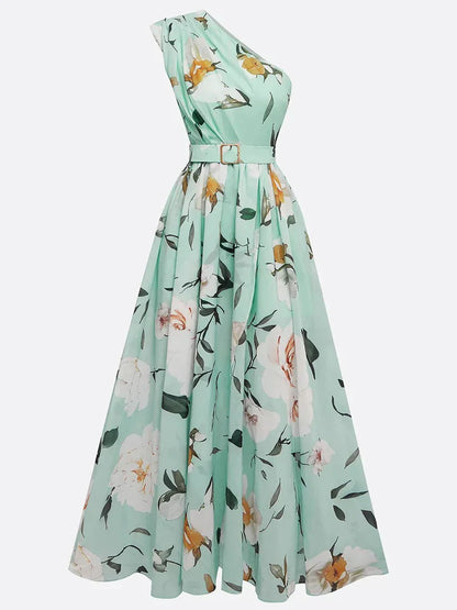 Vestido largo mujer floral un solo hombro