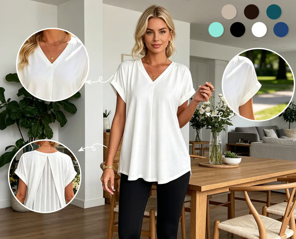 Blusa Mujer con Escote en V y Espalda Plisada