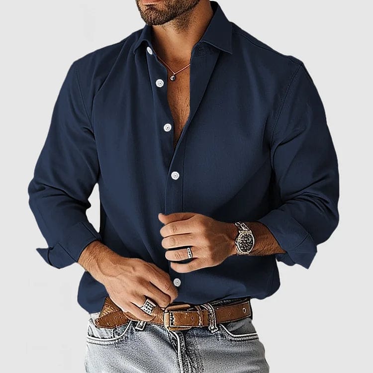 Camisa Hombre Tejido Ligero Botones Frontales Corte Elegante