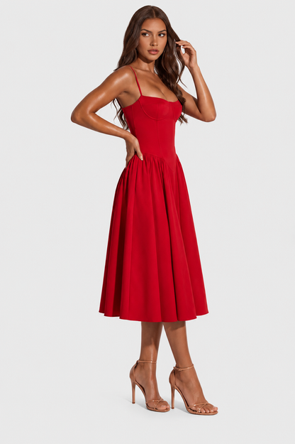 Vestido Midi Mujer Escote Corazón Ajustado