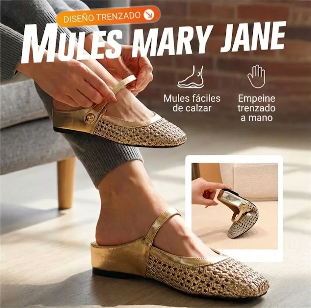 Mules Mujer Tejido Trenzado Punta Cuadrada Cierre Mary Jane - Mavetta