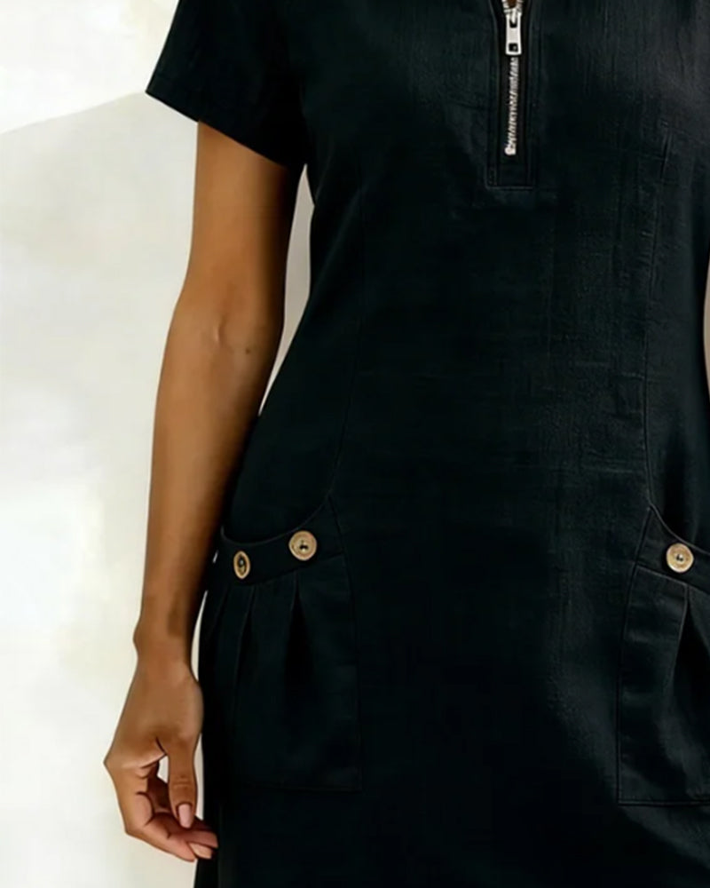 Vestido recto mujer con cremallera y bolsillos