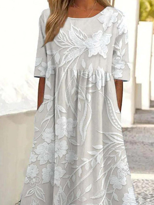 Vestido midi mujer Estampado Bolsillos Laterales Clásico - Mavetta