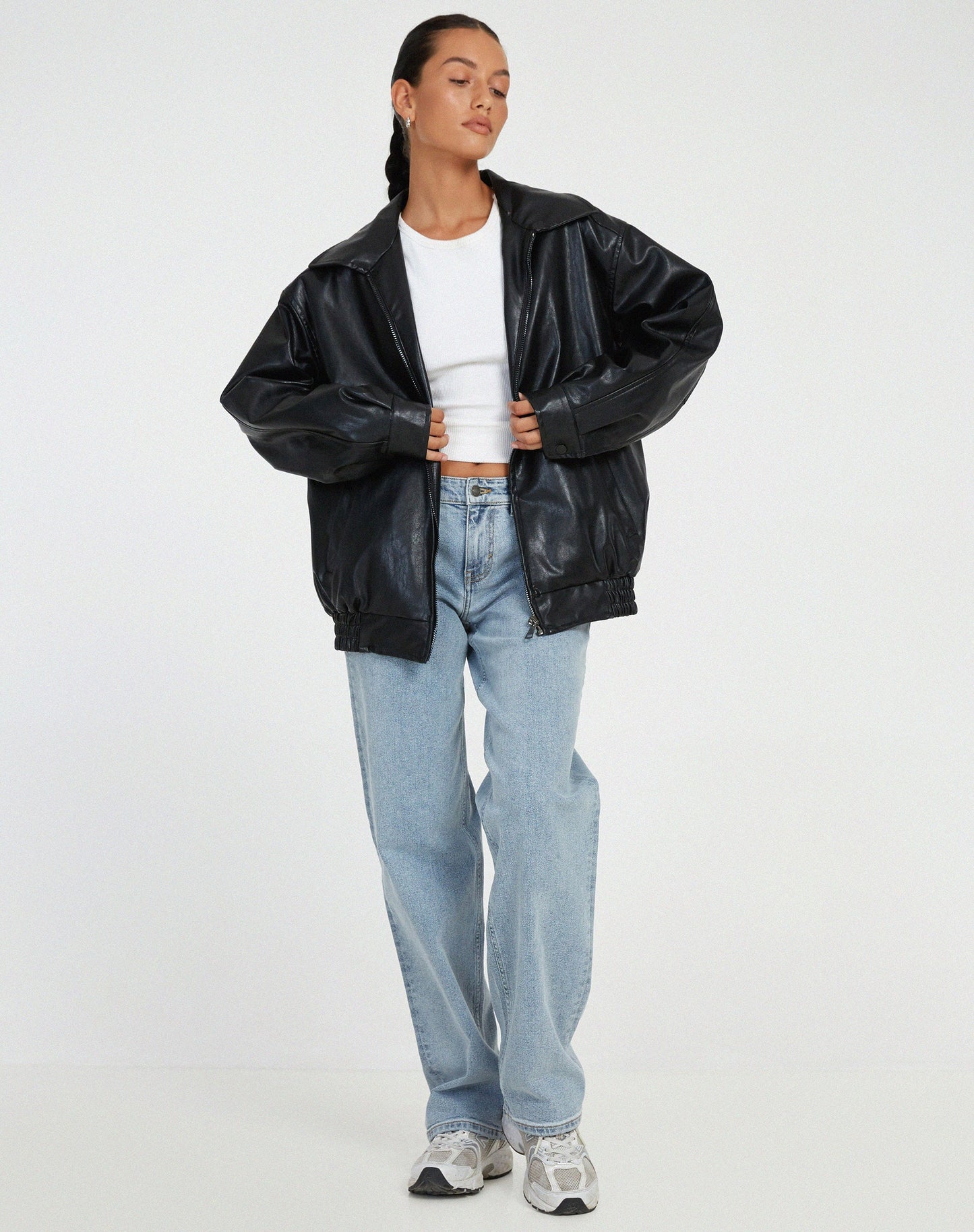 Chaqueta bomber mujer de cuero sintético cuello y cremallera