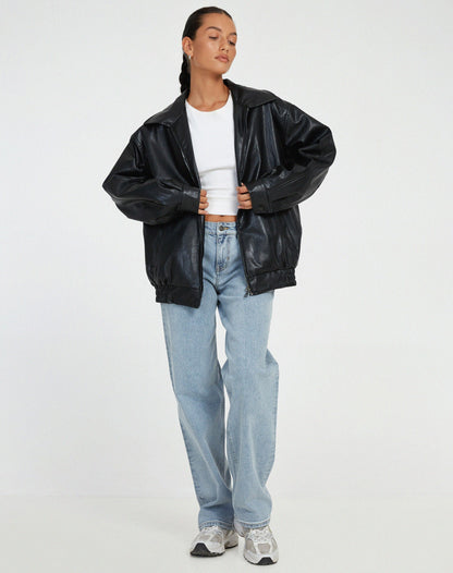 Chaqueta bomber mujer de cuero sintético cuello y cremallera