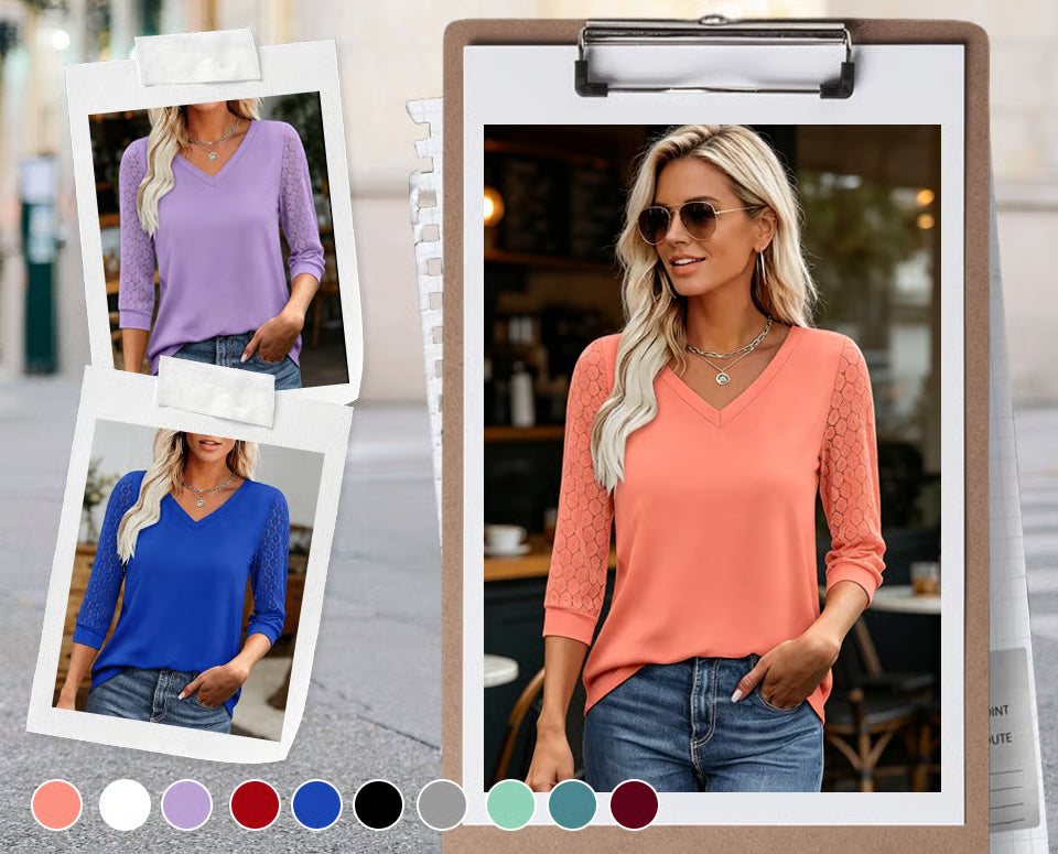 Blusa Mujer Escote en V Manga Calada