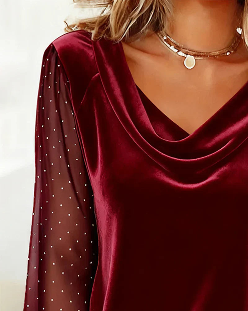 Blusa Mujer Satinada Cuello Drapeado Estilo Moderno