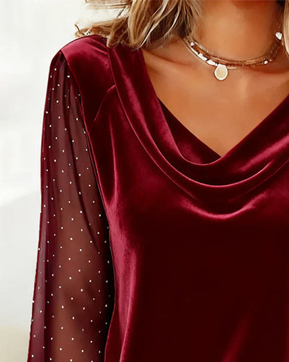 Blusa Mujer Satinada Cuello Drapeado Estilo Moderno
