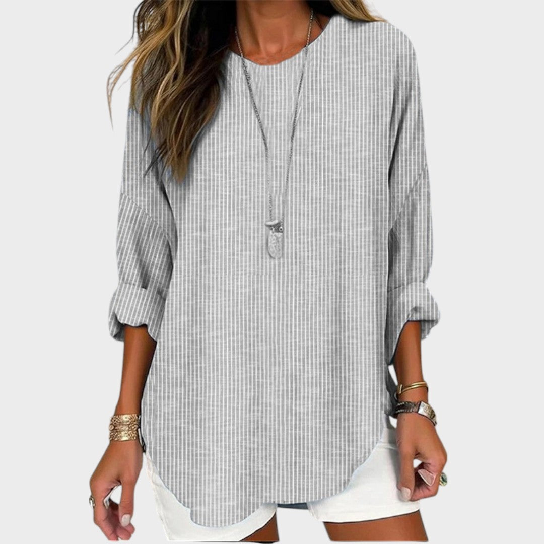 Blusa Mujer Rayas Manga Larga Casual Elegante