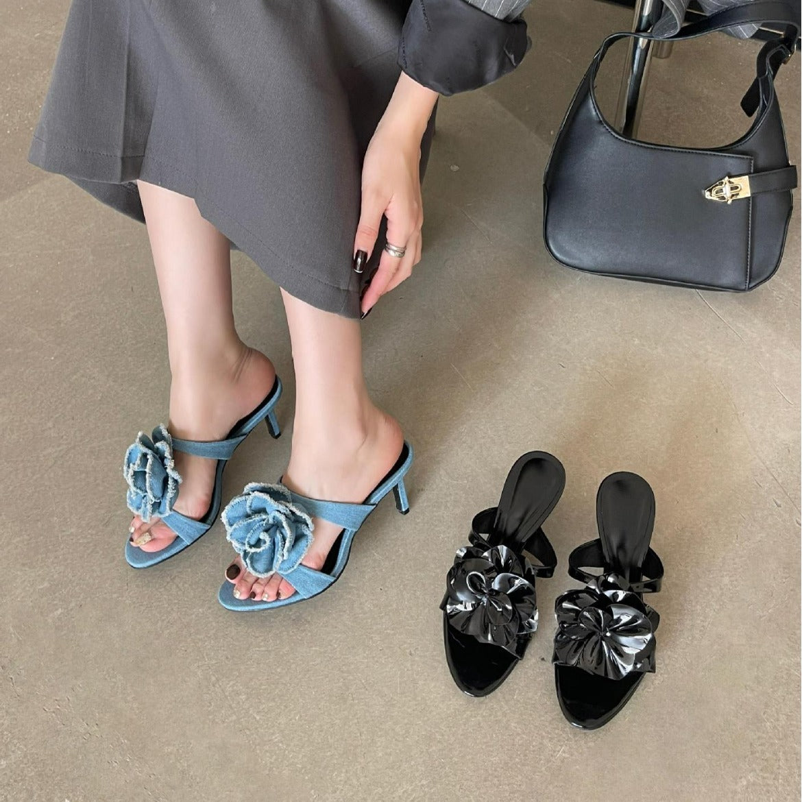 Sandalias Tacón Alto Mujer Flor Decorativa Ajuste Comodo - Mavetta