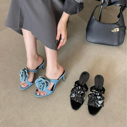 Sandalias Tacón Alto Mujer Flor Decorativa Ajuste Comodo - Mavetta