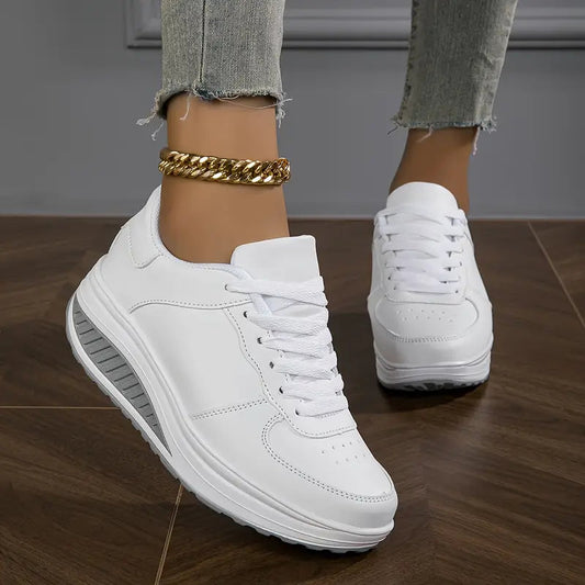 Zapatillas Mujer Plataforma Cuero Sintético Cordones Suela Gruesa - Mavetta