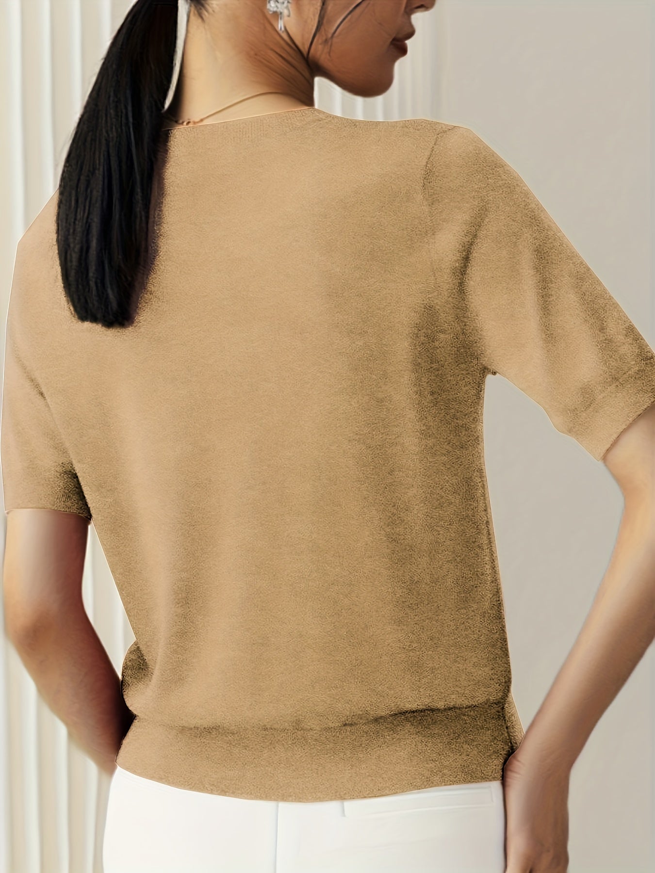 Camiseta Mujer de Punto Manga Corta Cuello Redondo Entallada
