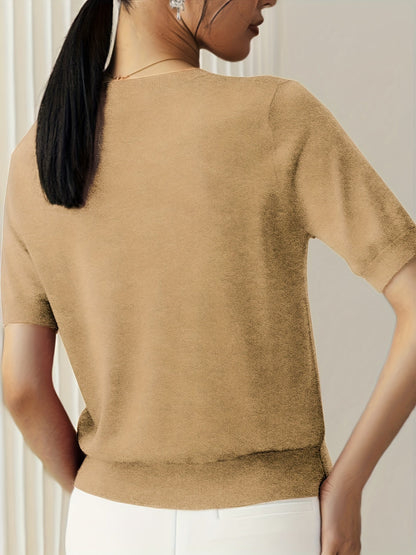 Camiseta Mujer de Punto Manga Corta Cuello Redondo Entallada
