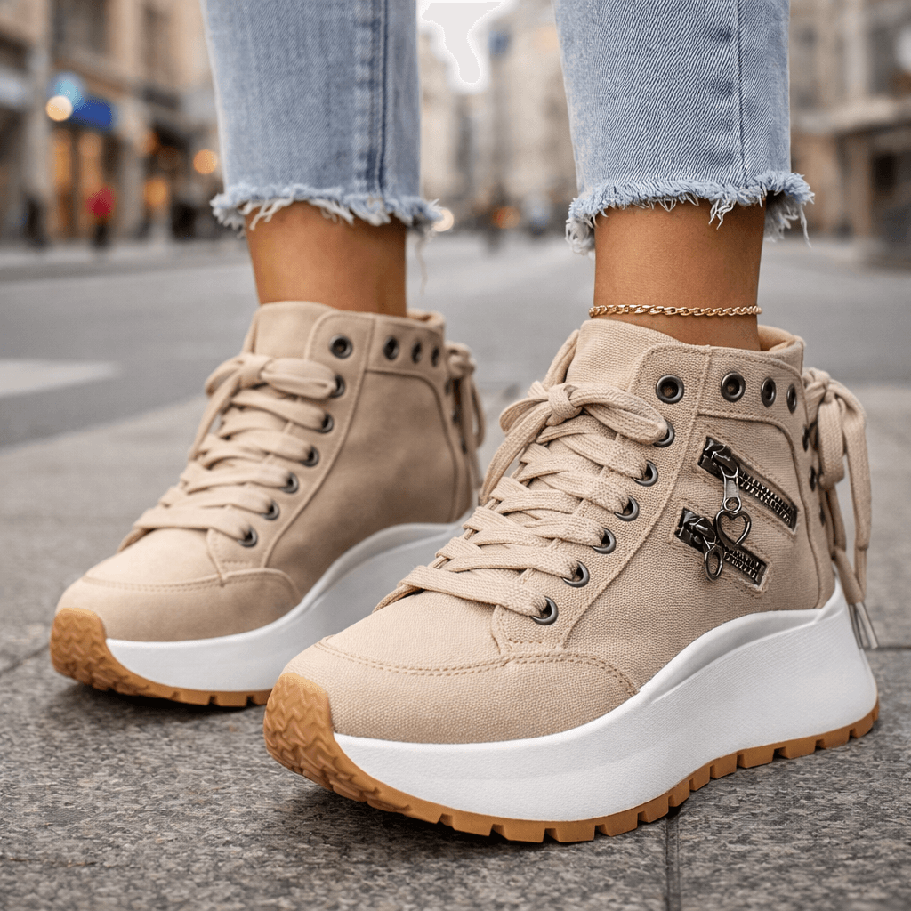 Zapatillas mujer plataforma denim cremalleras estilo urbano