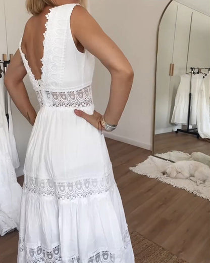 Vestido midi mujer sin mangas escote en v estilo bohemio