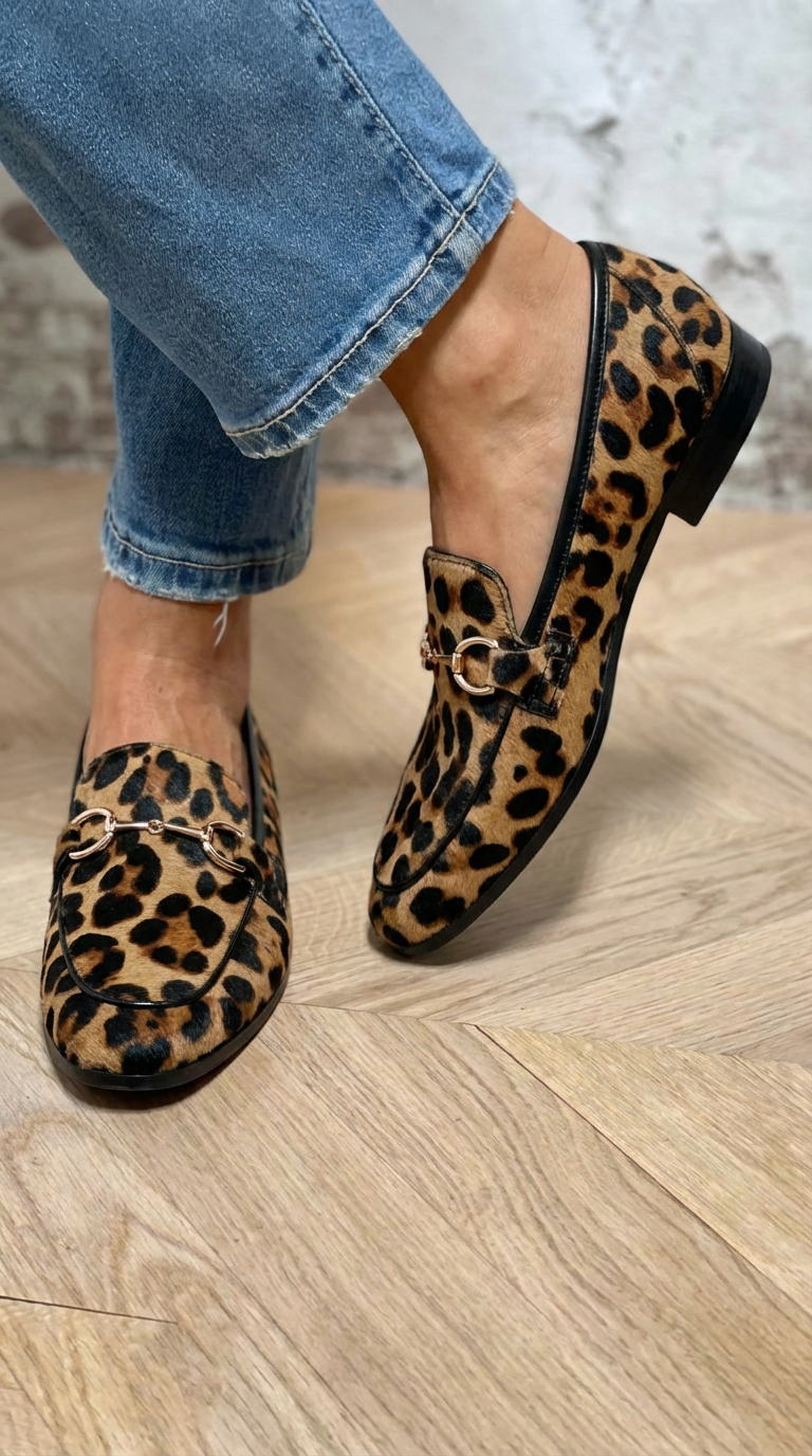 Mocasines Mujer de Piel Estampado Animal Ajuste Clásico