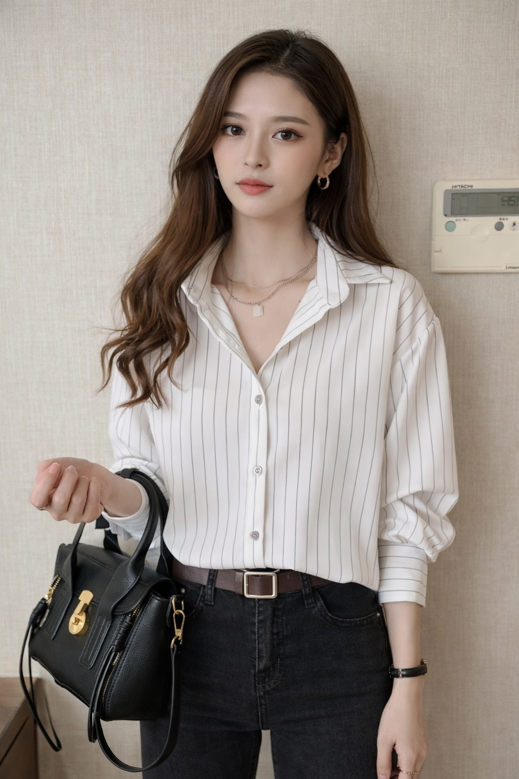 Camisa Mujer de Algodón Manga Larga Cuello de Solapa Botones
