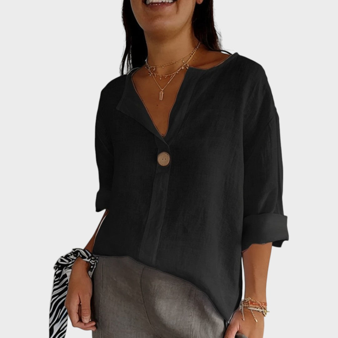 Blusa Mujer de Lino Escote en V Casual Elegante