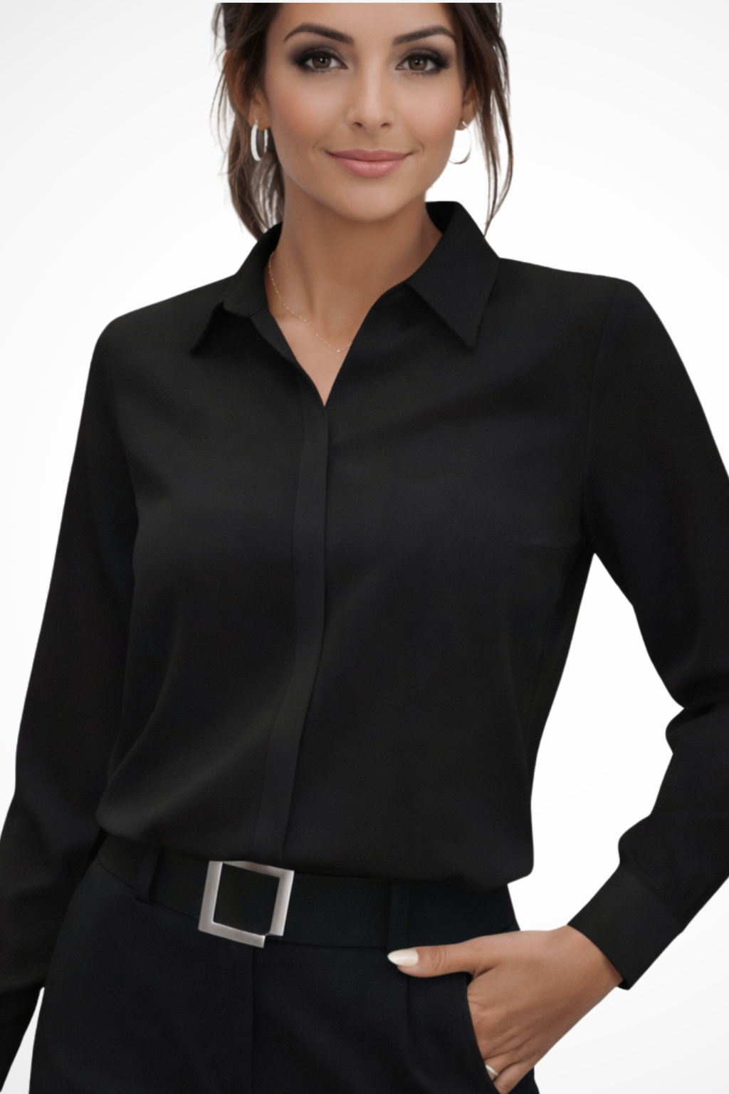 Blusa Mujer Manga Larga Algodón Cuello Clásico