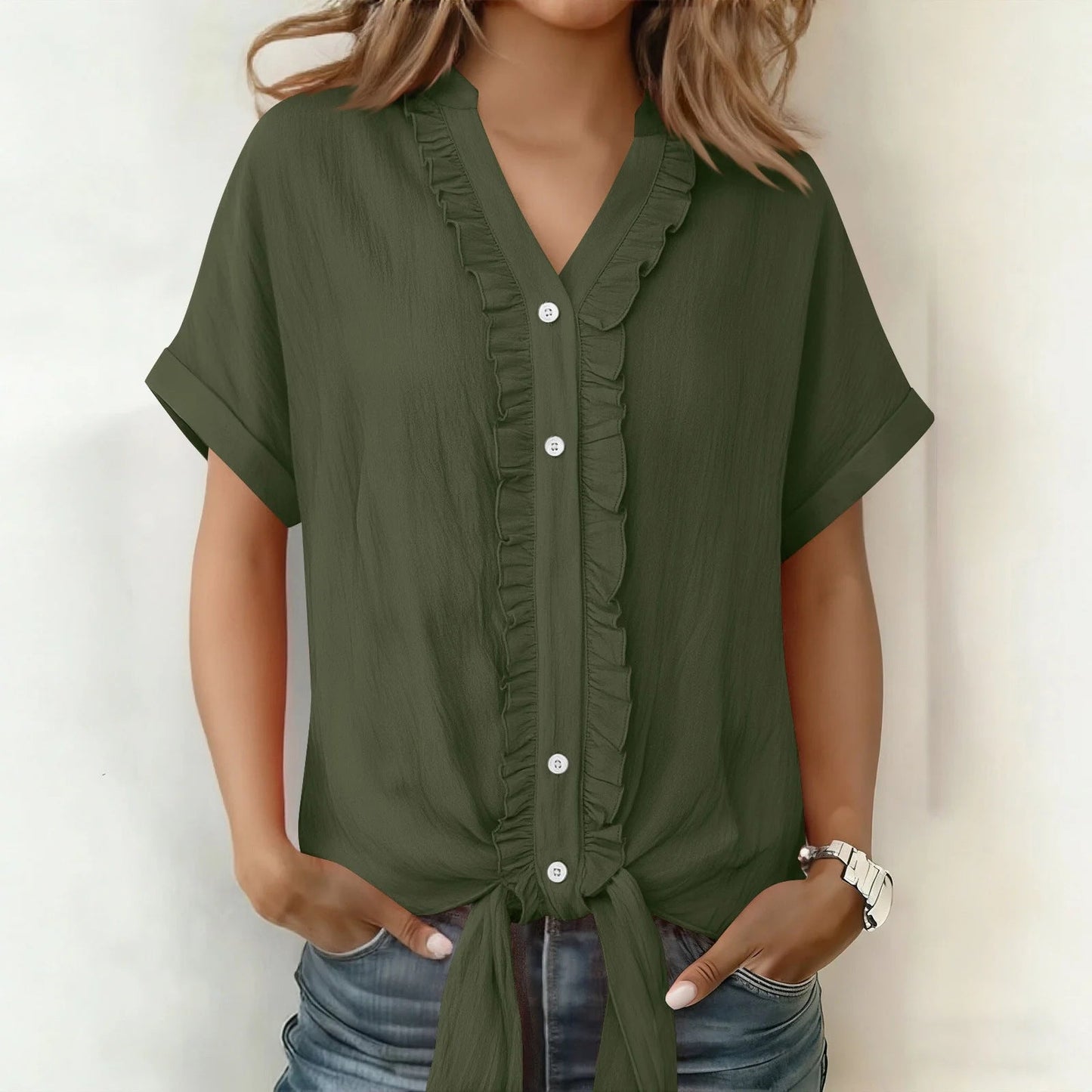 Blusa Mujer Algodón Cuello en V Corte Casual