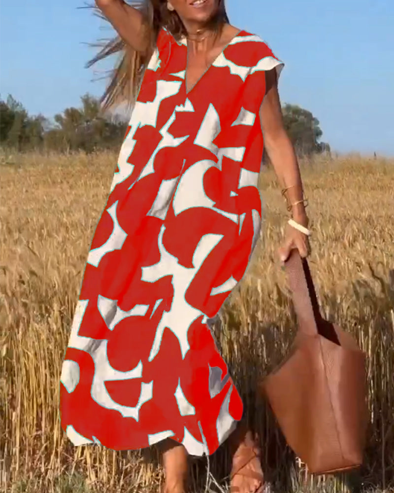Vestido Mujer Estampado Escote en V Corte Fluido