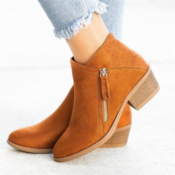 Botines mujer de cuero con cremallera lateral y suela cuña cómoda